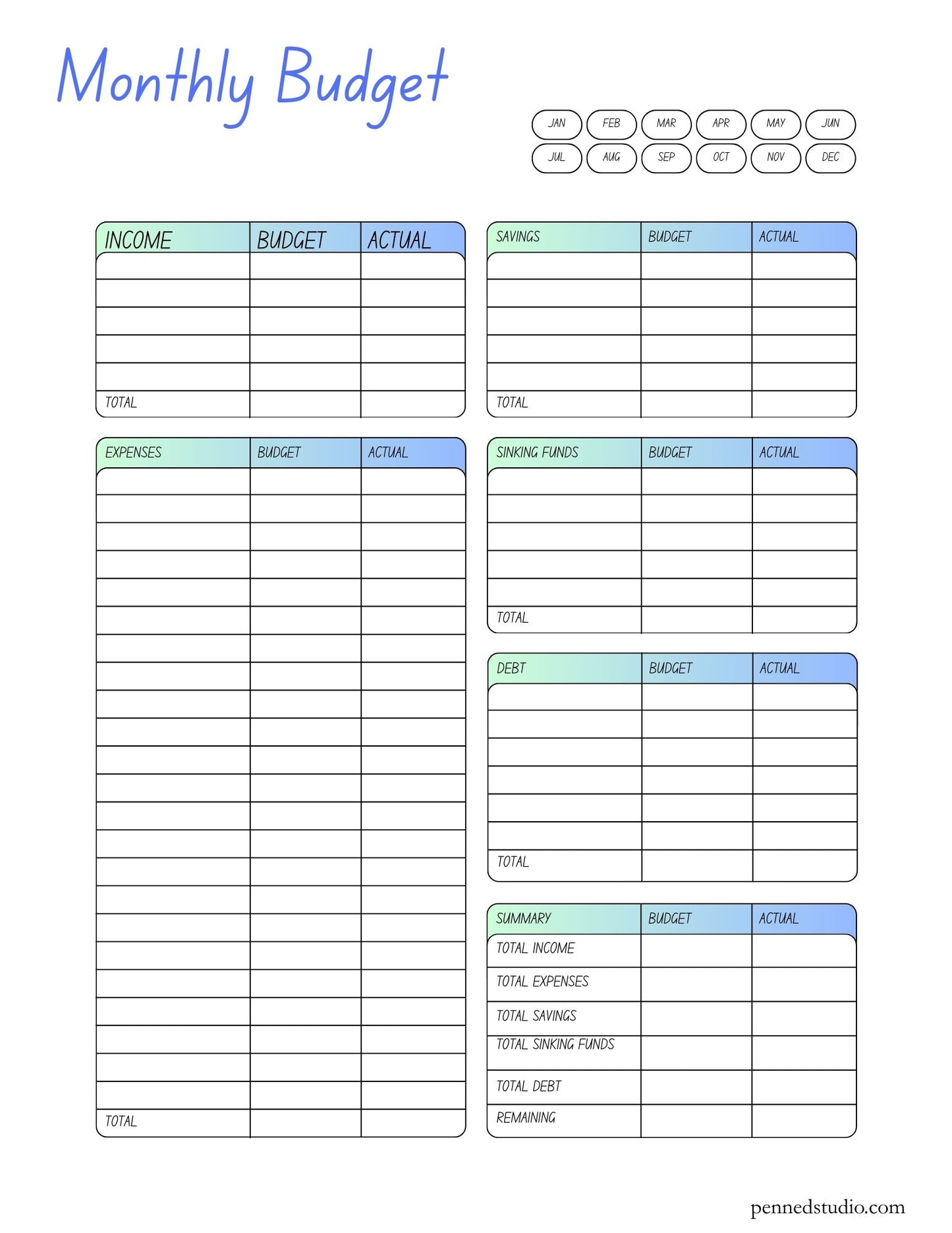 Sky Monthly Budget