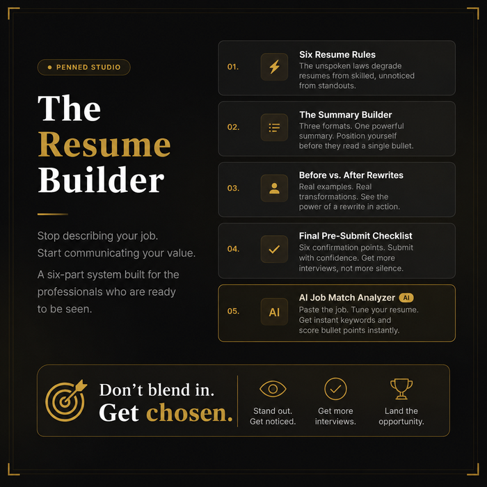 Penned Studio Resume Builder: step-by-step resume guide and AI job match analyzer