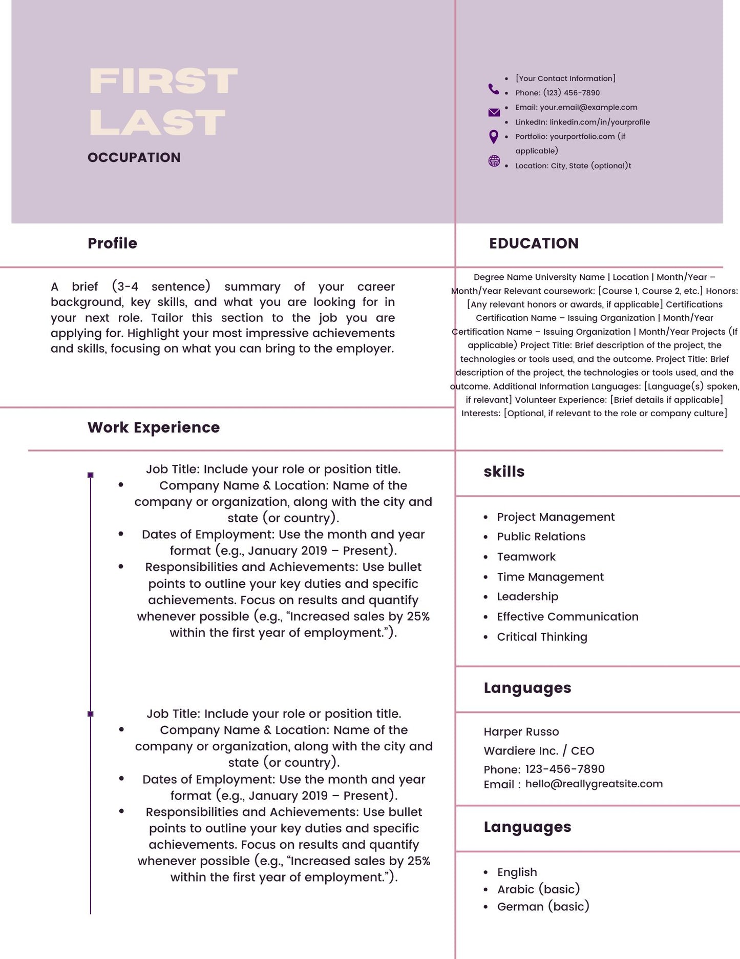 Pastel Resume